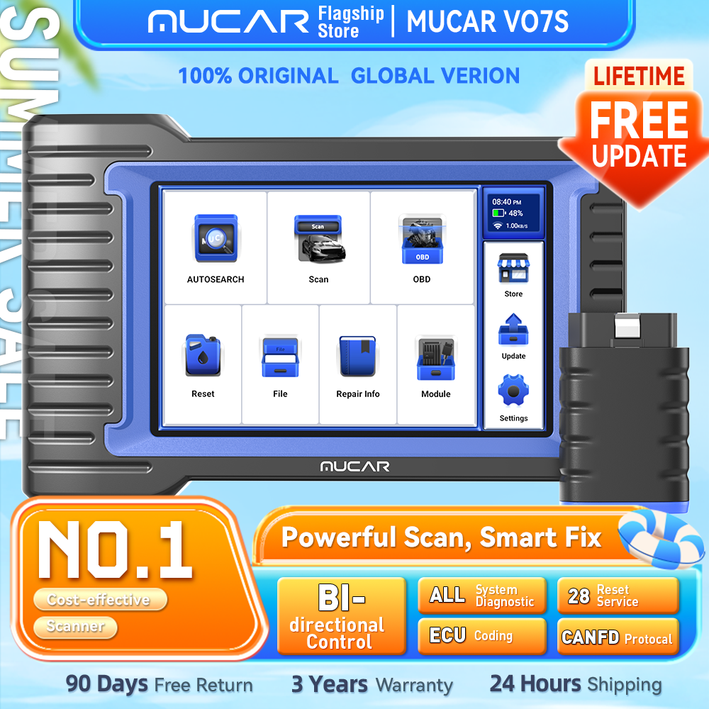MUCAR VO7S Automotive Diagnostic Tool Bi directional Scan Tool Obd2 Scanner ECU Coding 28 Resets Full System Life Free CANFD FCA