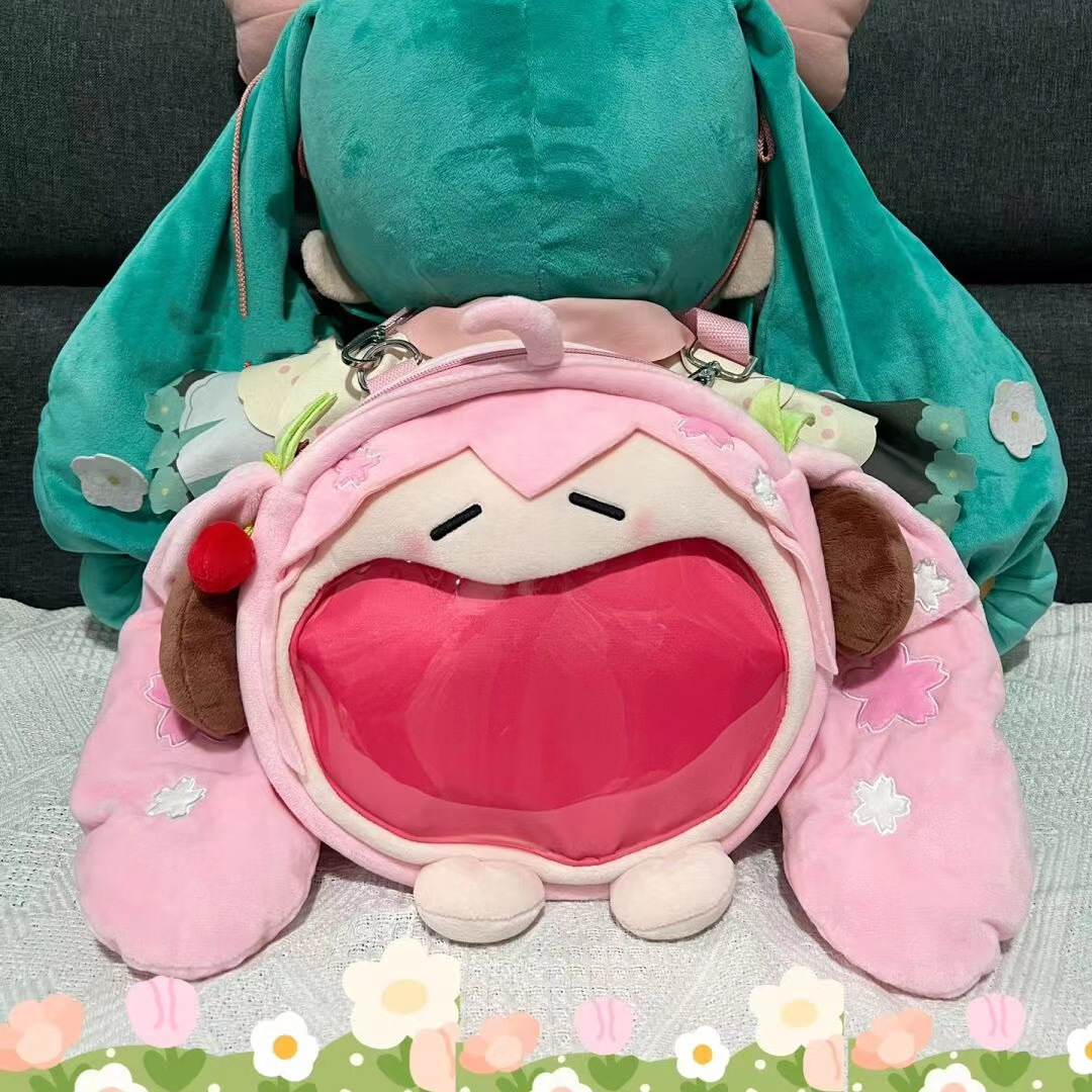 かわいい初音ミクぬいぐるみショルダーバッグ桜ミク桜痛いパケットぬいぐるみ人形ロリータコスプレバックパック