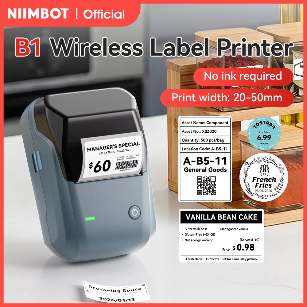 NIIMBOT B1 ポータブル サーマル プリンタ テープ付き 2 インチ粘着ラベル プリンタ ミニ Bluetooth ステッカー メーカー サポート スマートフォン PC