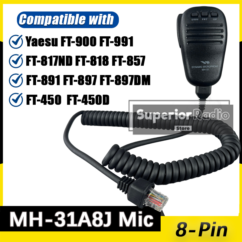 MH-31A8J ハンドマイク 8 ピンハンドヘルドスピーカーマイク Yeasu FT-450 FT-817 FT-857 FT-891 FT-897 FT-991 と互換性あり