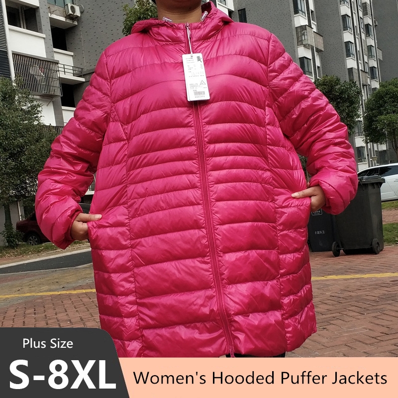 プラスサイズ 5XL 6XL 7XL 女性のフード付きパファージャケット 2023 新着女性超軽量パッカブル暖かいスリムフィットダウンコート