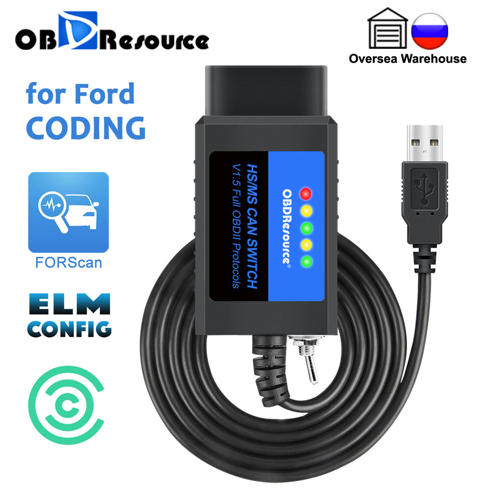 OBDResource FORSCan ELM327 V1.5 USB 診断ツール OBD2 スキャナーコードリーダー HS/MS フォード USB CH340 V1.5 PIC18F25K80 チップ付き