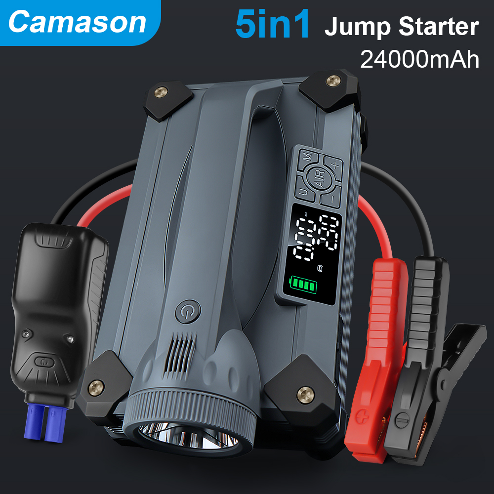 Camason 車用ジャンプスターター 6000A/12V エアコンプレッサータイヤインフレーター付き 車用 15W 懐中電灯とキャンプ用 PD 65W パワーバンク