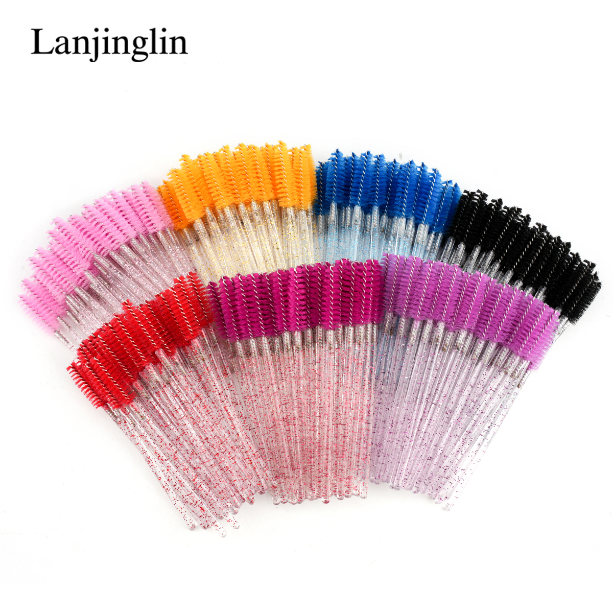 Lanjinglin 卸売メイクアップまつげブラシクリスタル眉毛ブラシダイヤモンドハンドルマスカラワンドアプリケーターまつげエクステンションツール