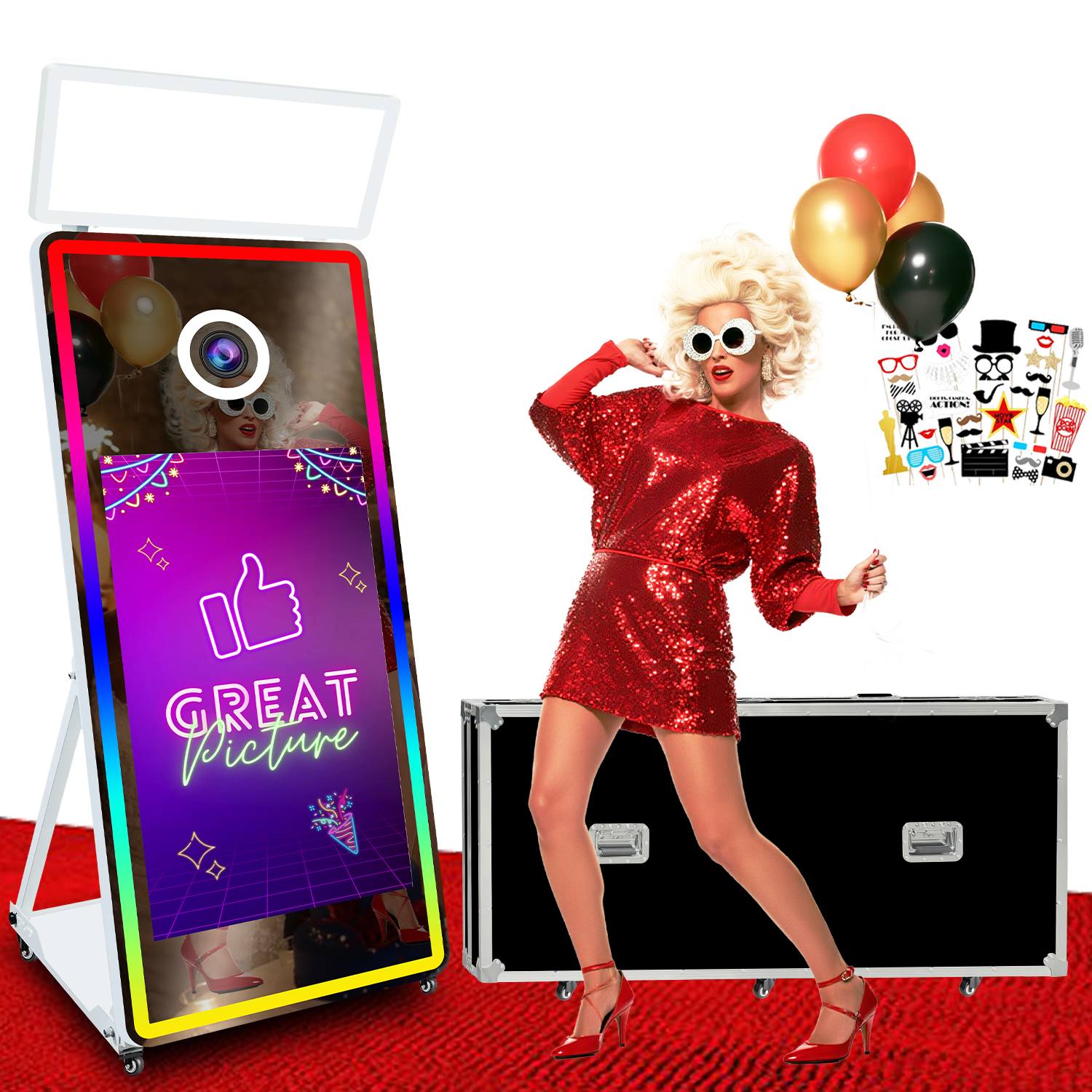 65" Magic Mirror Photo Booth , 43'' Touch Screen Selfie Photobooth Machine for Sharing , Wedding and Birthday
