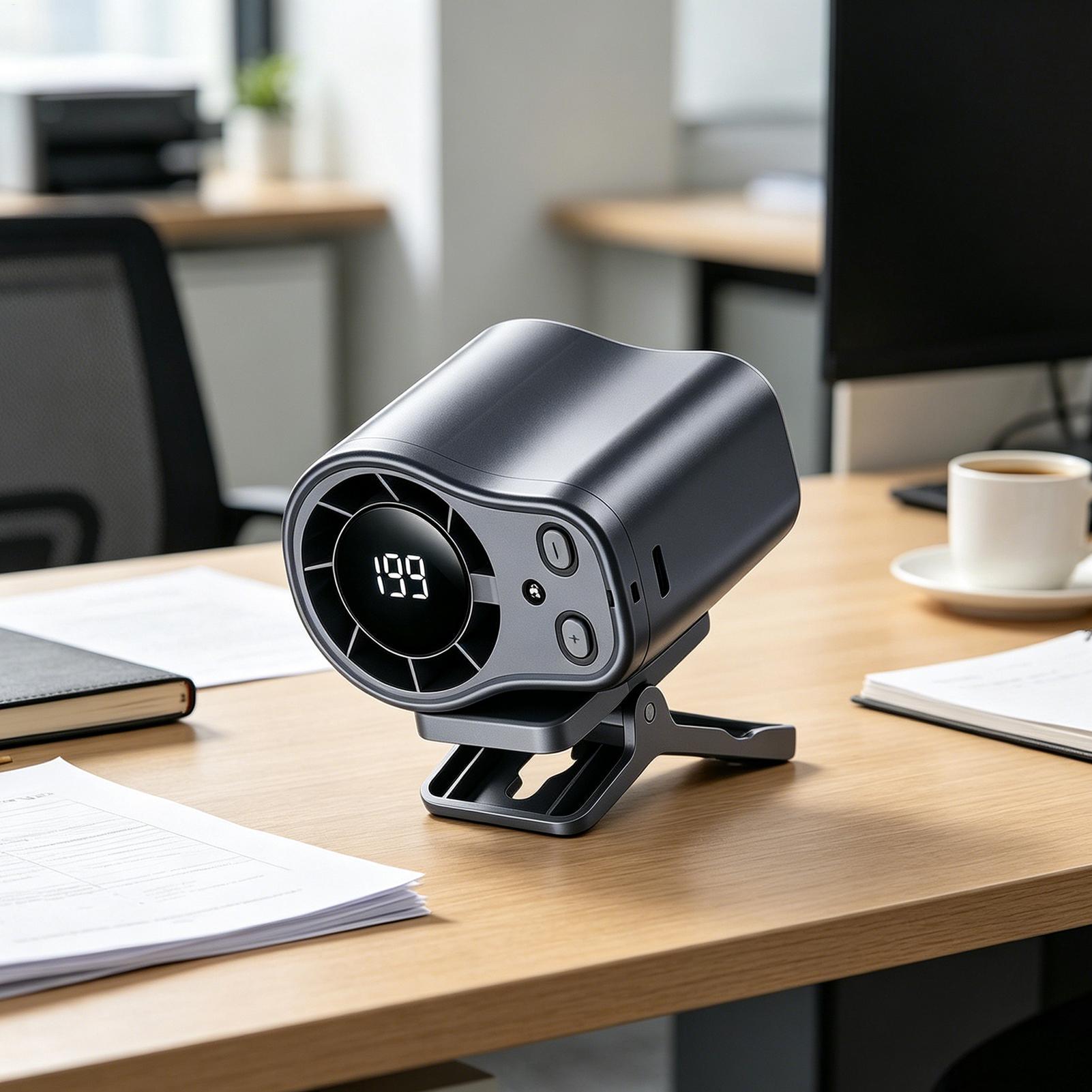 ユニバーサル冷却カーファン USB 充電式クリップオンポータブルデスクファン LED ディスプレイ付き 360 回転静音カーキャンプ用