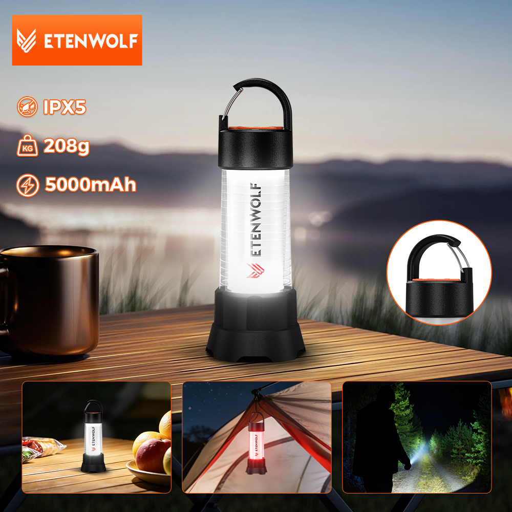 新しい ETENWOLF CL5 屋外懐中電灯 IPX5 防水キャンプランタンレッド/UV ライト 1000LM 明るい光 5000mAh 充電式