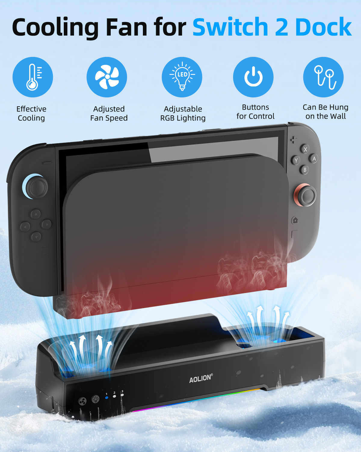 Aolion スイッチ 2 ドック RGB 冷却ファンポータブルハブ拡張ベースウォールマウント NGC スイッチ 2 アクセサリー