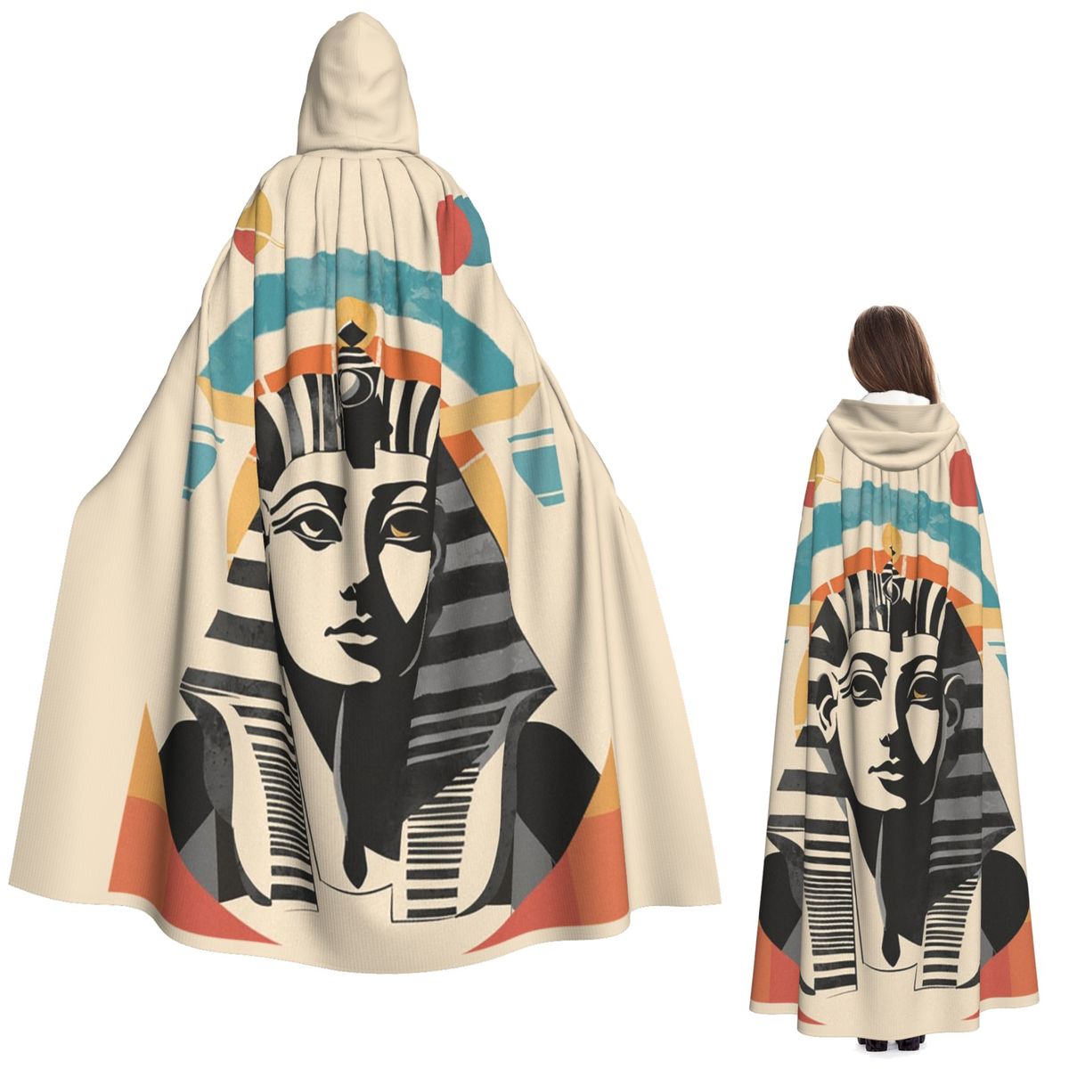 古代ゴールドファラオエジプトツタンカーメン王エジプト象形文字ロングフード付きマント魔女中世衣装コスプレケープハロウィンパーティー