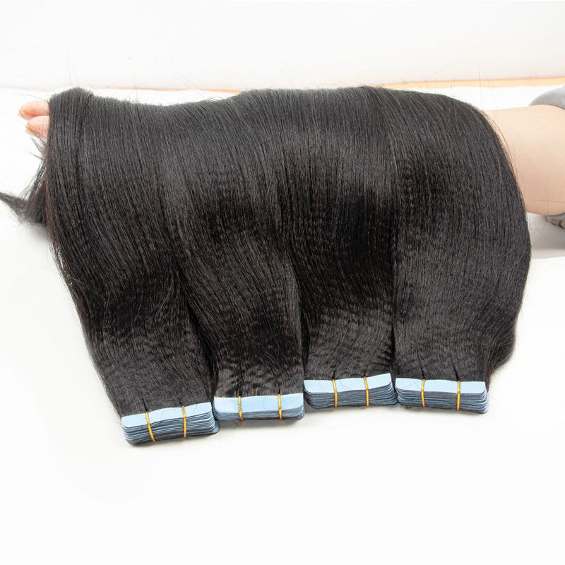 ライト焼きストレートテープヘアエクステンション人毛レミーテープイン 12-26 インチ 20 ピース/パック焼き自然な黒髪バンドル