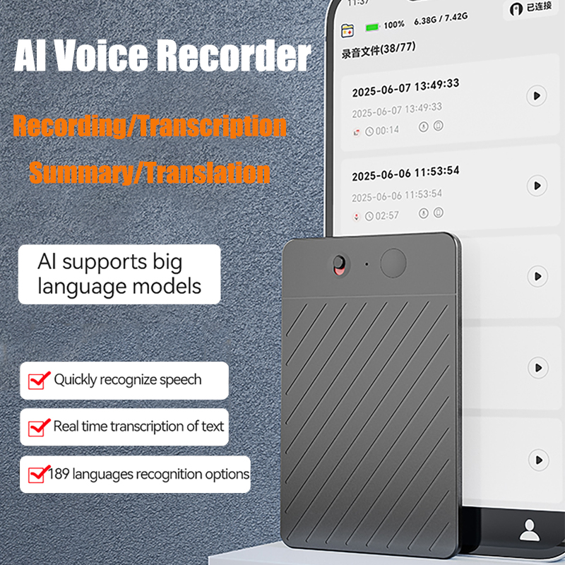 AI 搭載 ChatGPT-4 アプリ電話通話デジタルボイスレコーダー 8GB-256GB 文字起こし要約言語サウンドデバイスオーディオディクタフォン