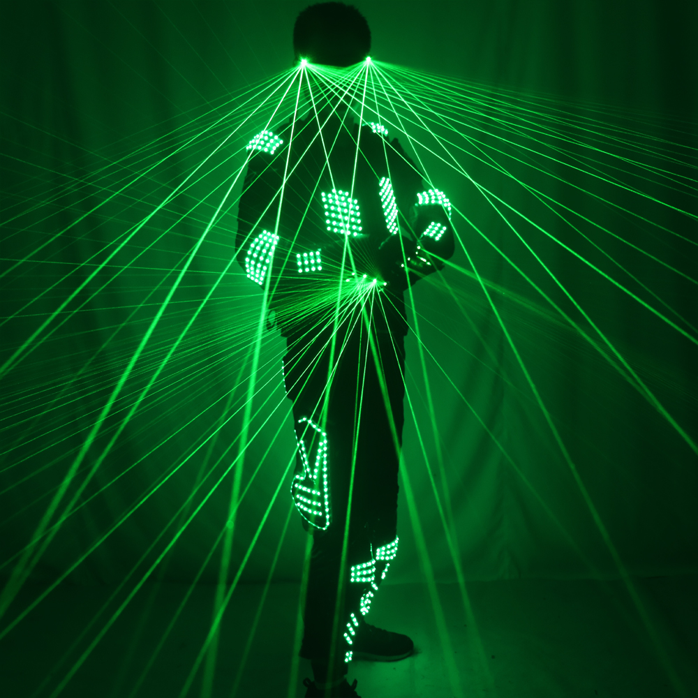 グリーンレーザースーツ DJ 衣装服 LED ライト発光ステージダンスパフォーマンスショードレスナイトクラブ用