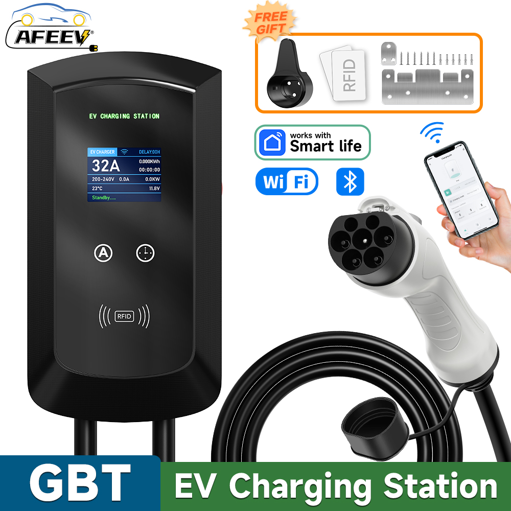 AFEEV 22KW 32A 3 相 EV 充電ステーション GBT 20234 電気自動車充電器 7.6/11KW EVSE ウォールボックス WiFi Bluetooth APP リモコン