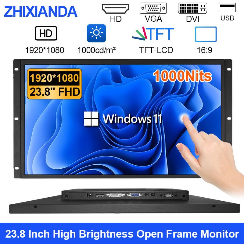 23.8 24 インチ高輝度 1000cd/m² 1920x1080 VESA 抵抗容量性タッチスクリーンモニターキオスク用産業用ディスプレイ
