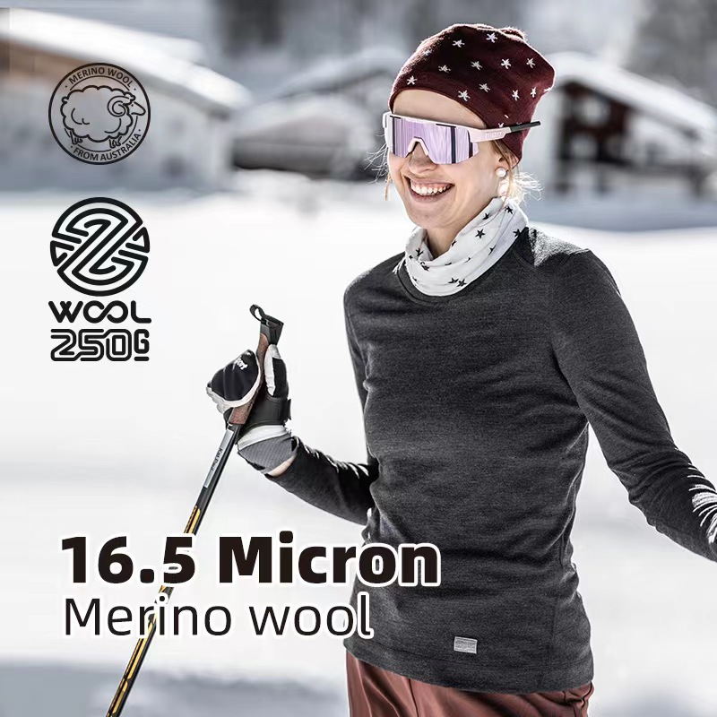 ZEALWOOD 16.5μm メリノウール下着メンズレディースベーシックレイヤーラウンドカラー長袖 Tシャツ暖かい服サーマル