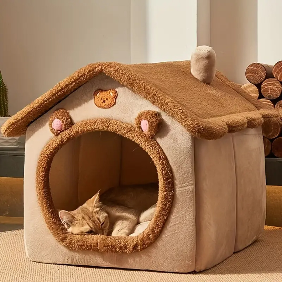 折りたたみ式ペットハウス 取り外し可能 洗える キャットハウス パピーケイブソファ ペットベッドハウス 超小型犬と中小型猫用