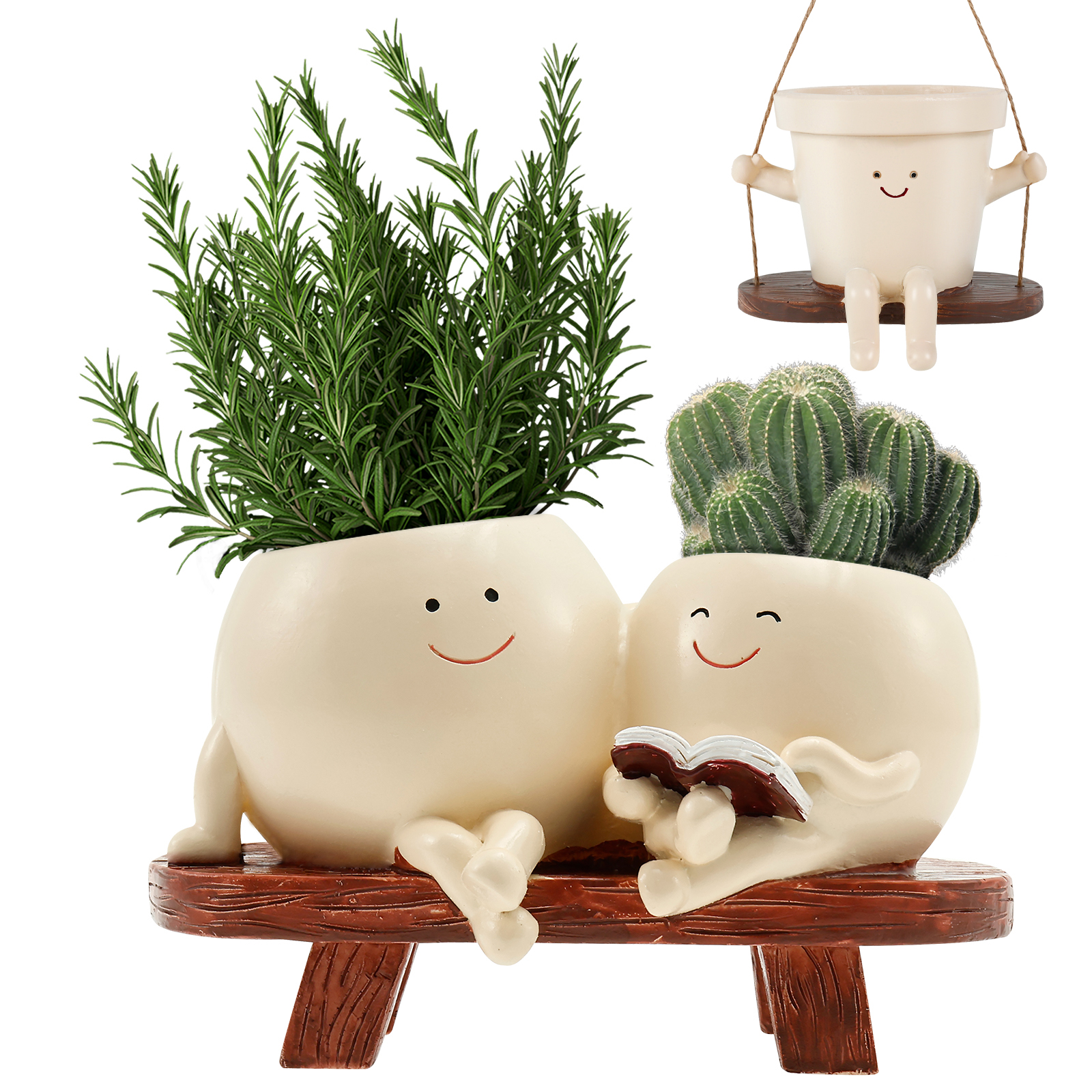 スマイルフェイスプランター樹脂植木鉢プランター排水穴付きノベルティデザイン多肉植物植木鉢家庭菜園花容器
