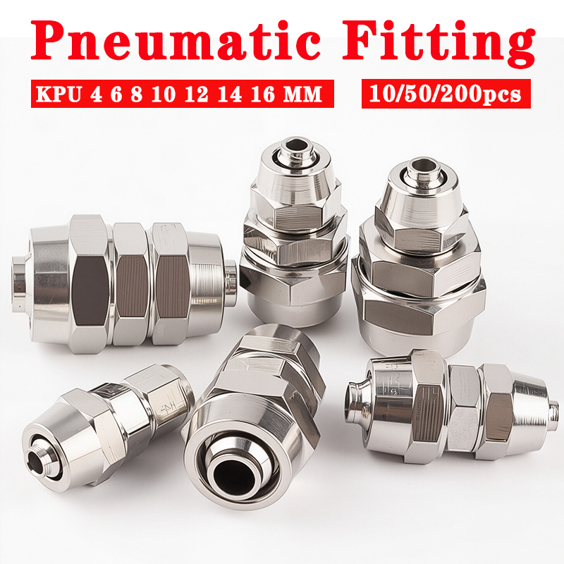 10/50 個 PU PG ニッケル - メッキ銅ストレートプッシュ - エアパイプ用可変直径継手 - 4mm、6mm、8mm、10mm、12mm