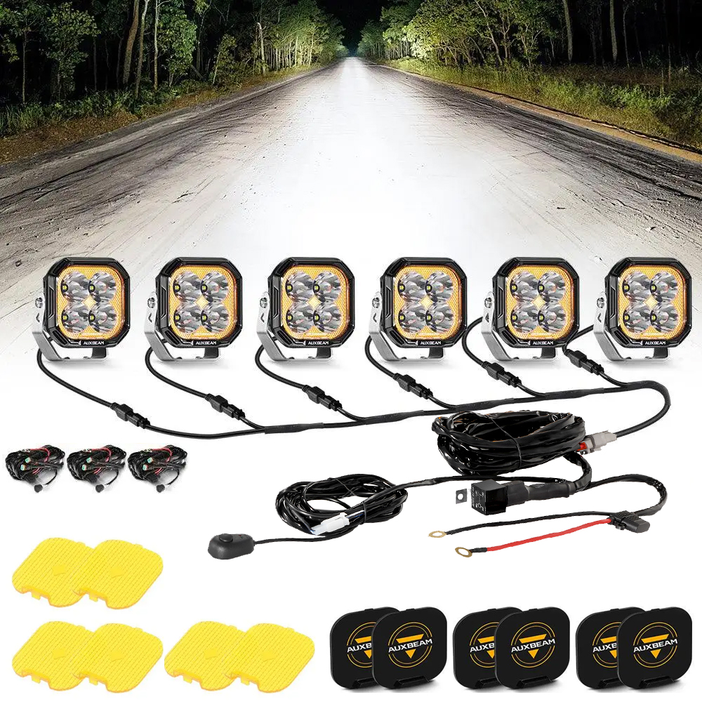 AUXBEAM 6 個 3 インチ 100W LED ポッドライト ワイヤーハーネス付き カラープレイシリーズ オフロードライト ホワイト DRL