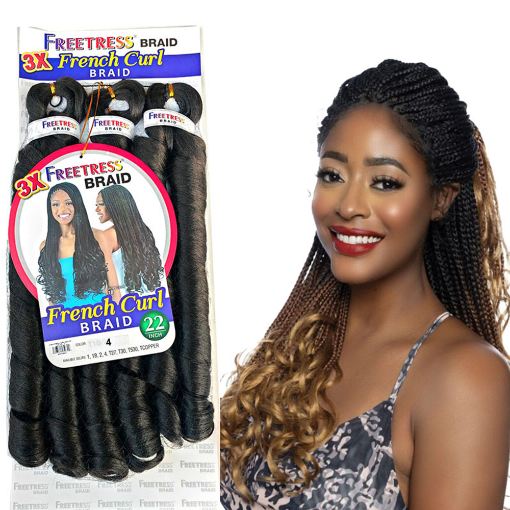 フレンチカーリー三つ編みヘア合成ウェーブのかかったヘアバンドルエクステンションルースウィーブバンドル22インチ3ピース/パックフレンチカーリー三つ編みヘア