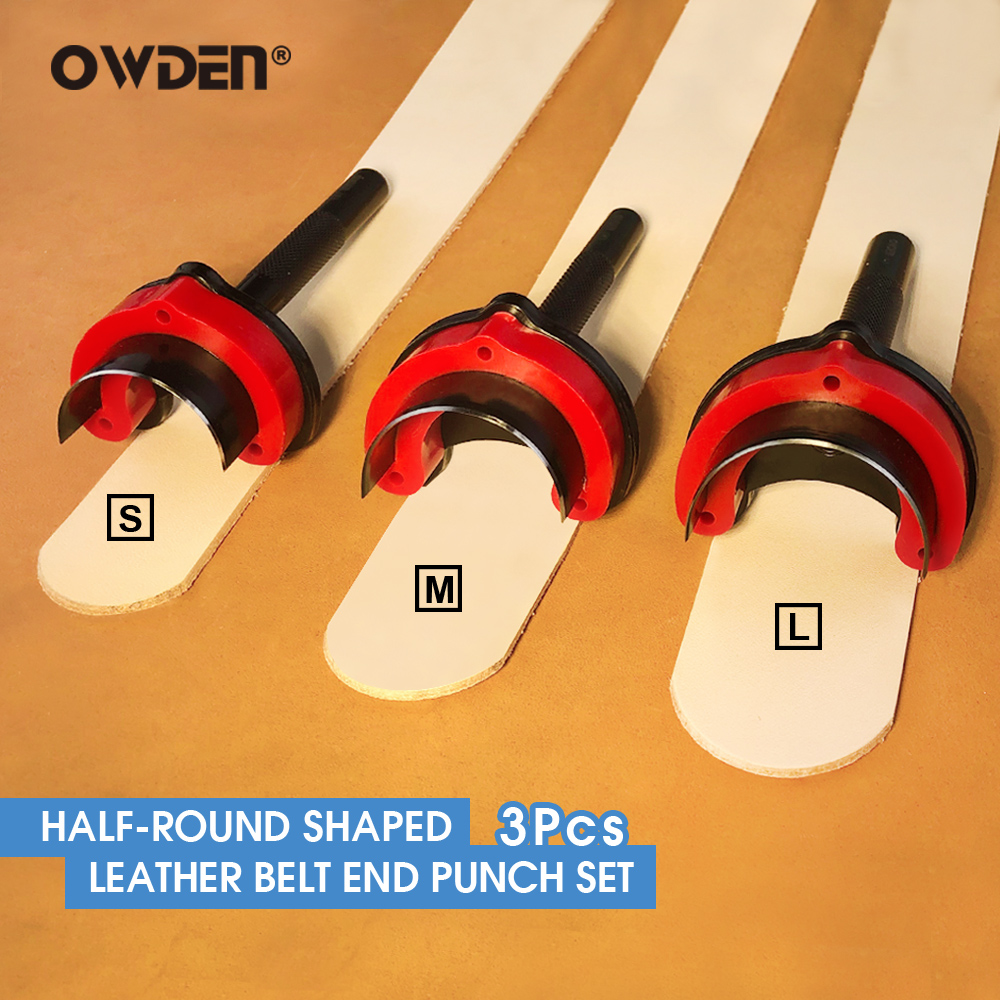 OWDEN 3 個半ラウンドレザーカッターパンチ革細工カッティングパンチャー硬鋼ツールベルトストラップエンドパンチキット
