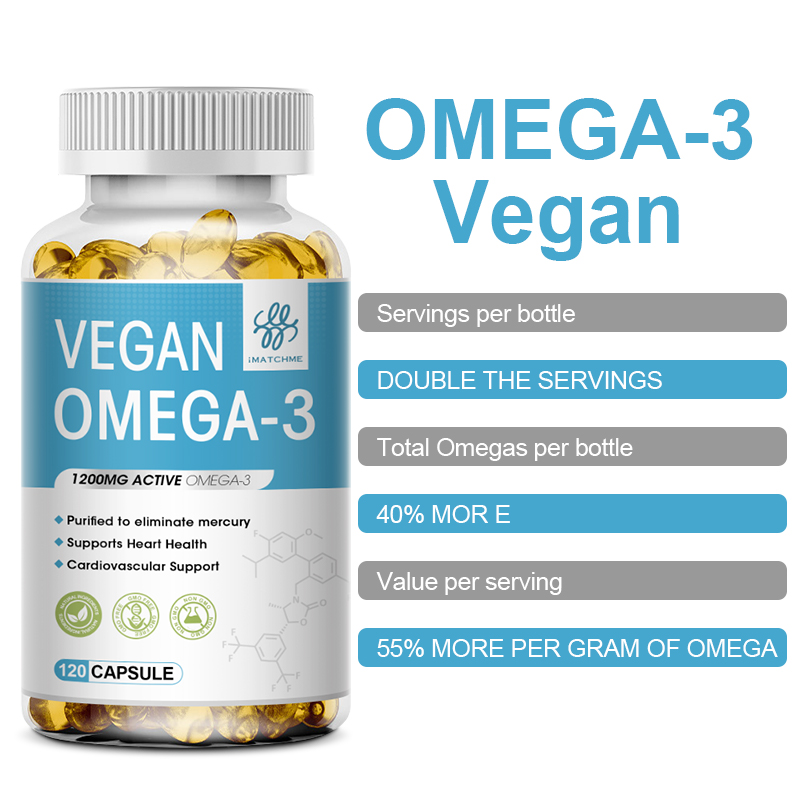 1200mg ビーガン OVEGA-3 藻類油由来の植物ベースのオメガ 3 を毎日サプリメント、豊富な DHA