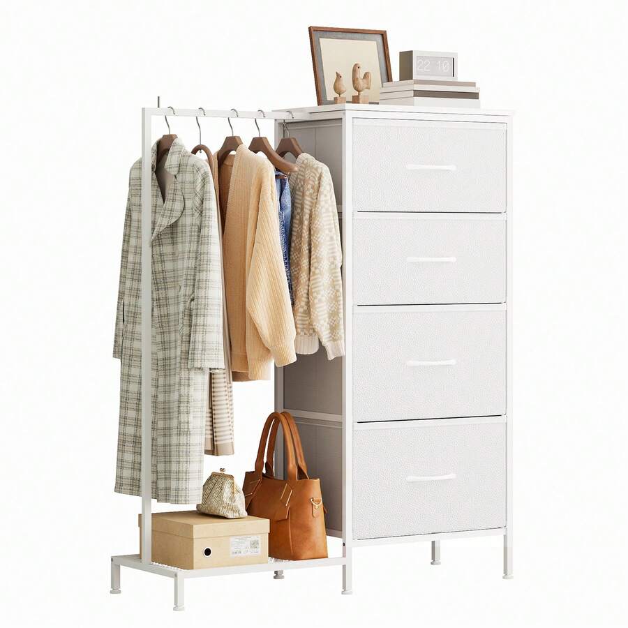 洋服ラック付きキッズドレッサー、ファブリック引き出し4つ