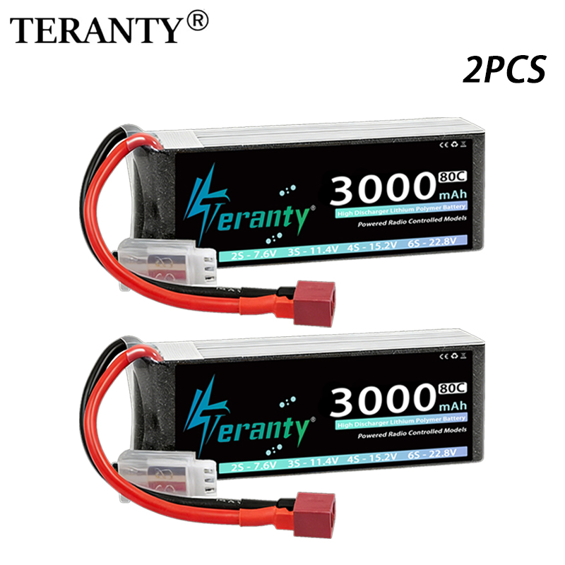 2 個 TERANTY 2S リポバッテリー 7.4V 7.6V 3000mAh 60C 80C T XT60 プラグ付き FPV ドローン RC トラック ボート ヘリコプター 飛行機用