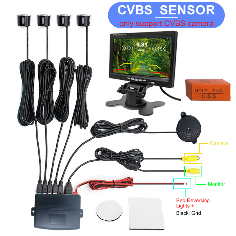 CVBS デュアルコア CPU カービデオパーキングセンサーリバースレーダーシステムデジタルディスプレイ自動駐車支援