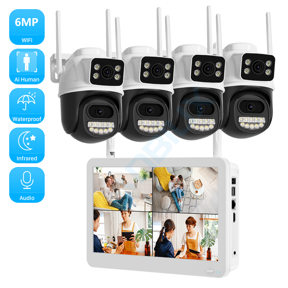 ANBIUX 屋外 6MP HD ワイヤレスデュアルレンズ PTZ WiFi IP ホームセキュリティカメラシステム 8CH NVR H.265 ビデオ監視セット CCTV キット