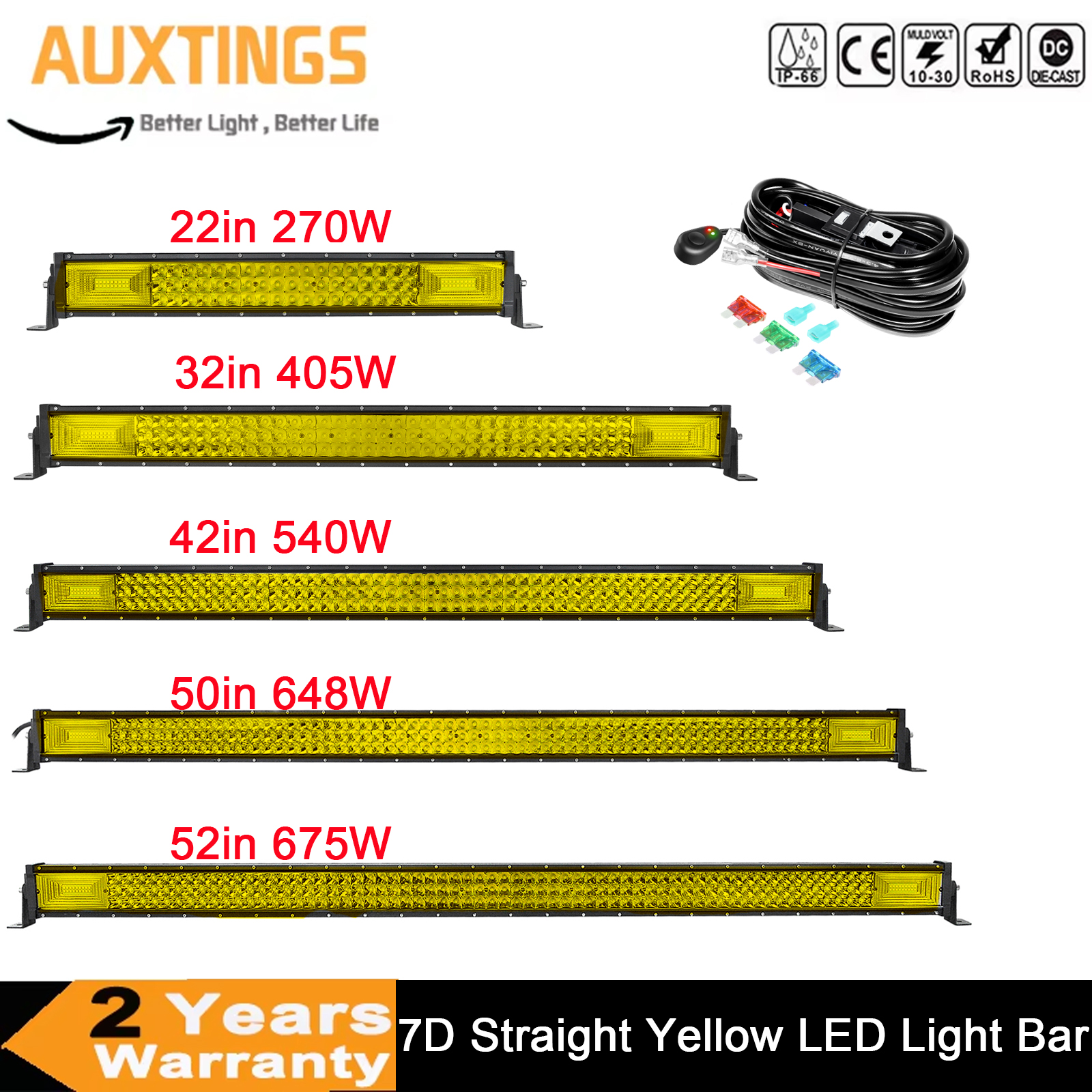 22 '' 32 '' 42 '' 52 '' 3 列 7D ストレートオフロード黄色 LED ライトバーコンボ Led ワークライトバー 12v 24v トラック SUV ATV 4WD Led バー