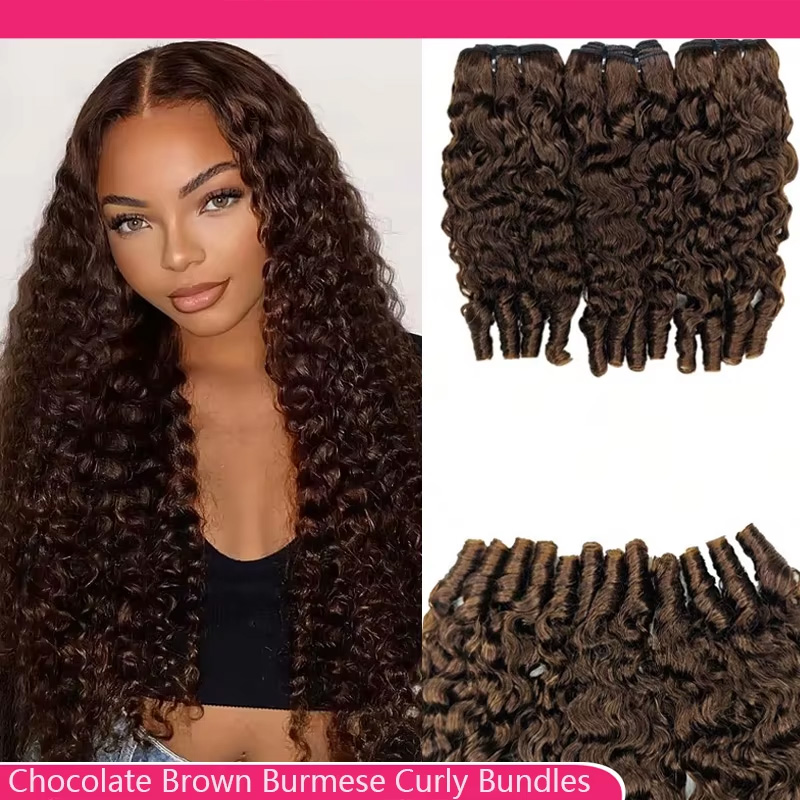 #4 Chocolate Brown Bundles Human Hair 12A Burmese Curly 3Pcs Human Hair Brazilian Virgin Unprocessed Curly Hair Extensions