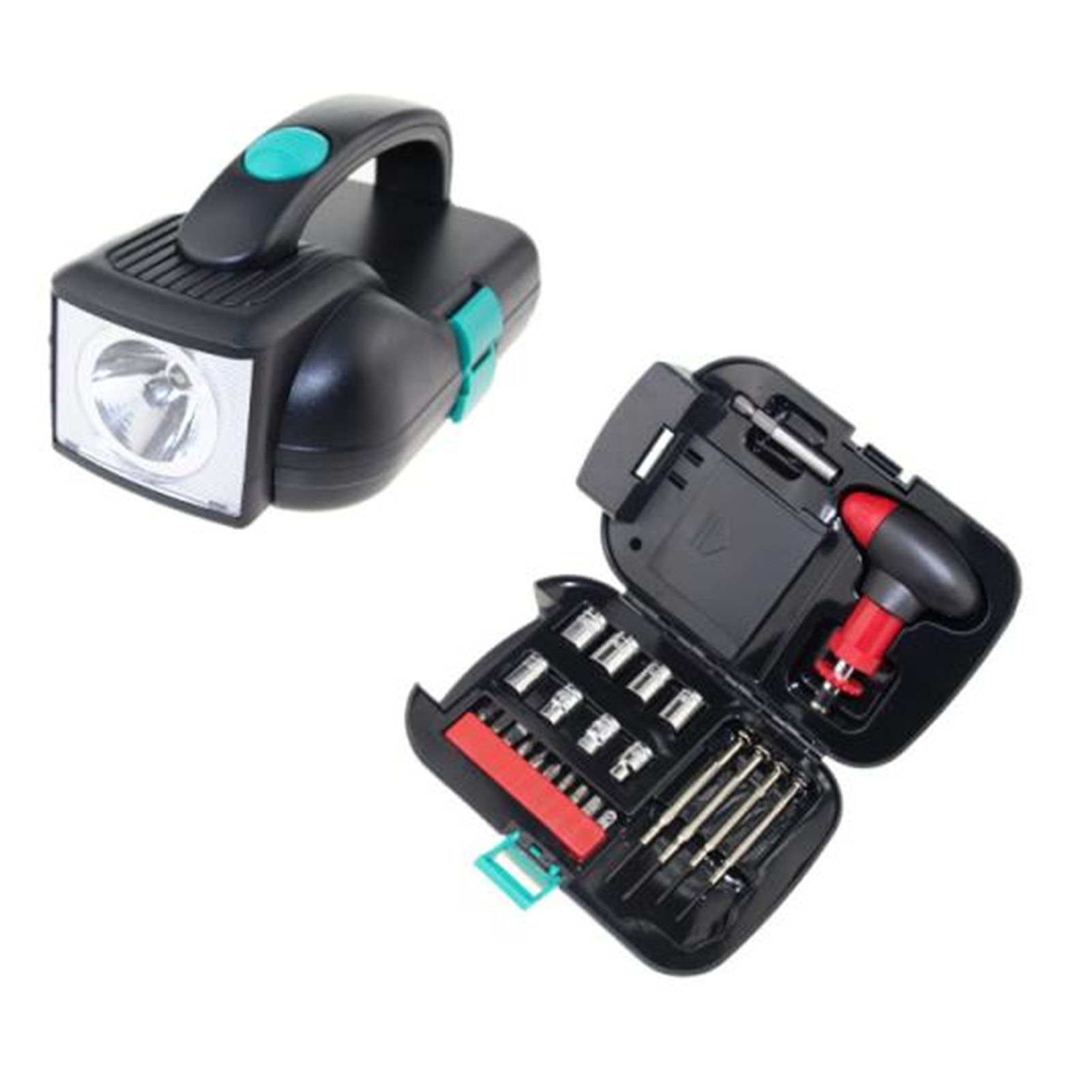 24Pcs Repair Tool Kit Bits Sockets Clock Screwdrivers T Shaped Ratchet Handle 58mm Extension Rod with Flashlight Toolbox