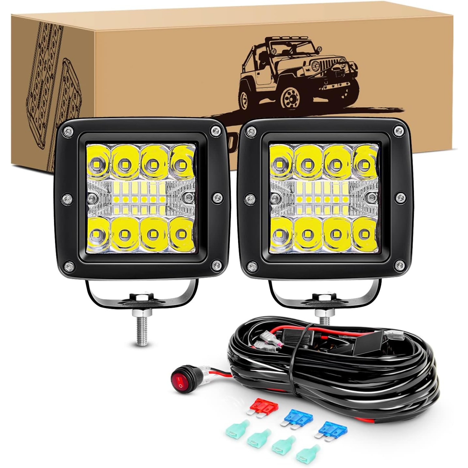 Nilight LEDキューブ 2個 3インチ 42W LEDポッド ドライビングライト スポットフラッド オフロード LED ワークライト フォグライト ボートライト 配線ハーネスキット付き ピックアップトラック UTV ATV SUV モーターカー用