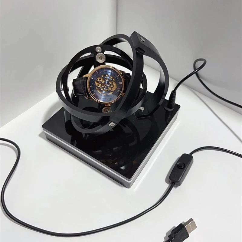 新しい USB 立体自動ウォッチワインダーディスプレイ機械式時計スタンド 360 ° ジャイロ回転子メンズ糸ワインダー回転ドライブ