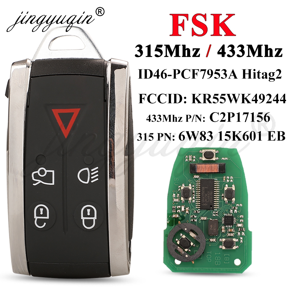 Jingyuqin リモート車のキー 5 ボタンジャガー XF XFR XK XKR XJ8 XK8 2007 315/433MHZ FSK ID46 KR55WK49244 C2P17156 キーレスエントリー