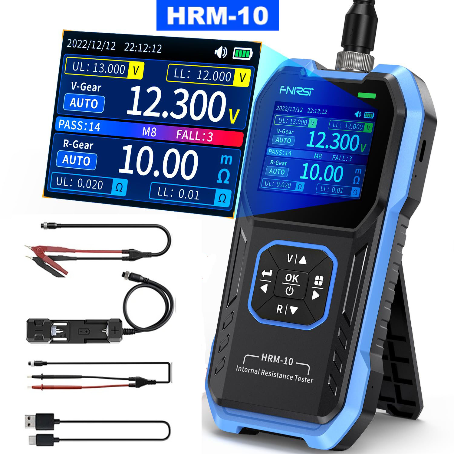 FNIRSI 電圧内部抵抗バッテリーテスター 電圧計 カーバッテリーテスター AAA AA 100V 200Ω バッテリーアナライザー HRM-10
