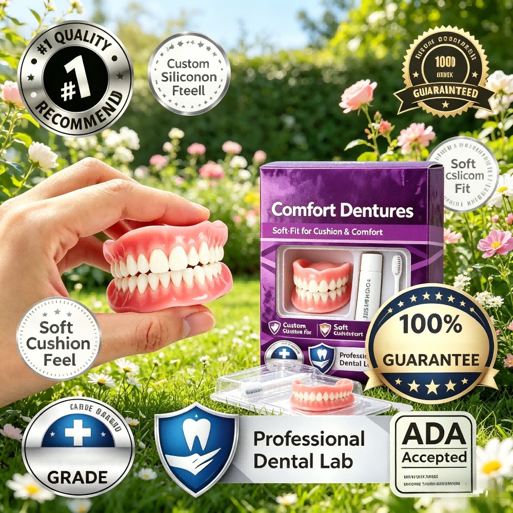Natural Silicone Full Dentures Upper Lower Fake Teeth Comfort Fit Daily Oral Care For Men Women