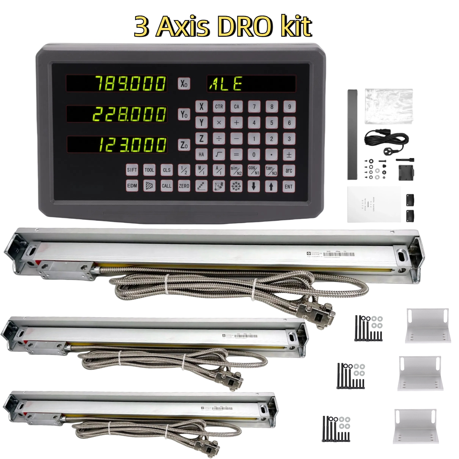 SDS6-3V 3 軸 DRO デジタル読み出しディスプレイ 3 個 KA35 5um（0.005mm） ミル旋盤用リニアガラススケール付き