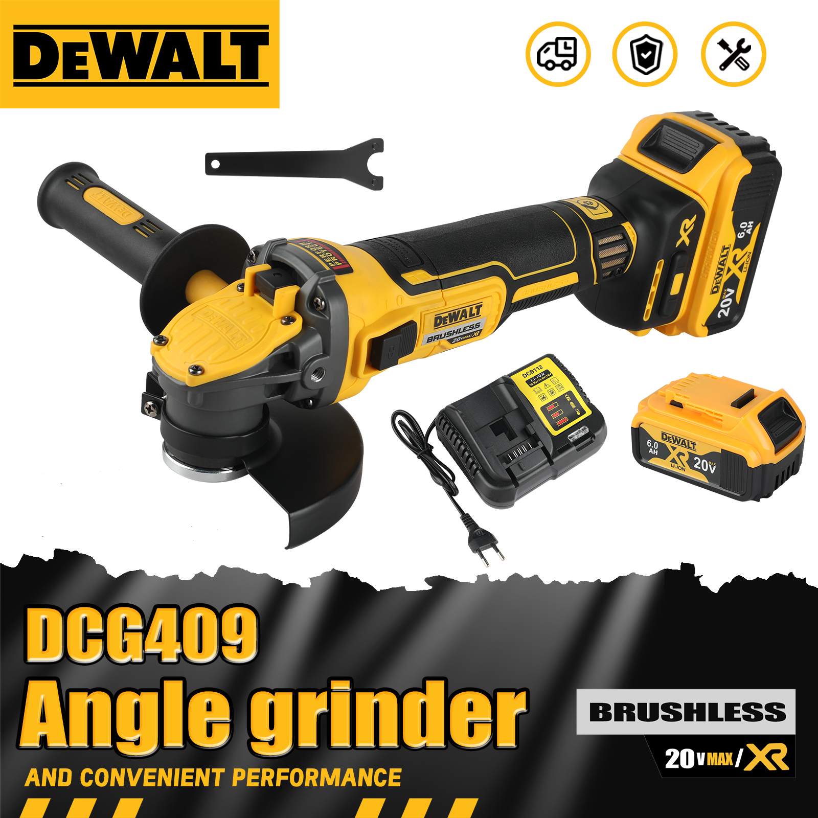 DEWALT-アングルグラインダー DCG409、20V ブラシレスワイヤレス電動工具、切断機、125mm 充電式ポータブルポリッシャー