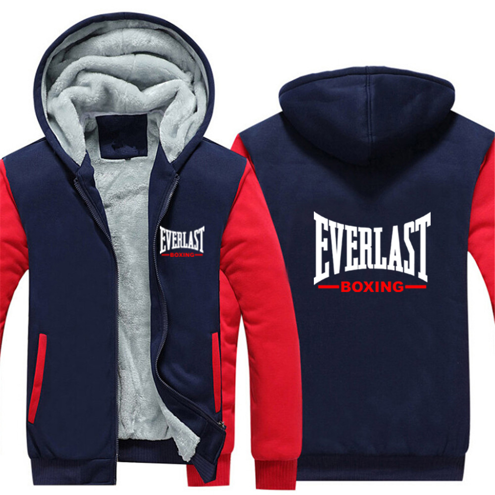 Everlast プリント 2025 新しいメンズ秋と冬厚く暖かいフリースジッパーパーカーコートカジュアル快適なスウェット