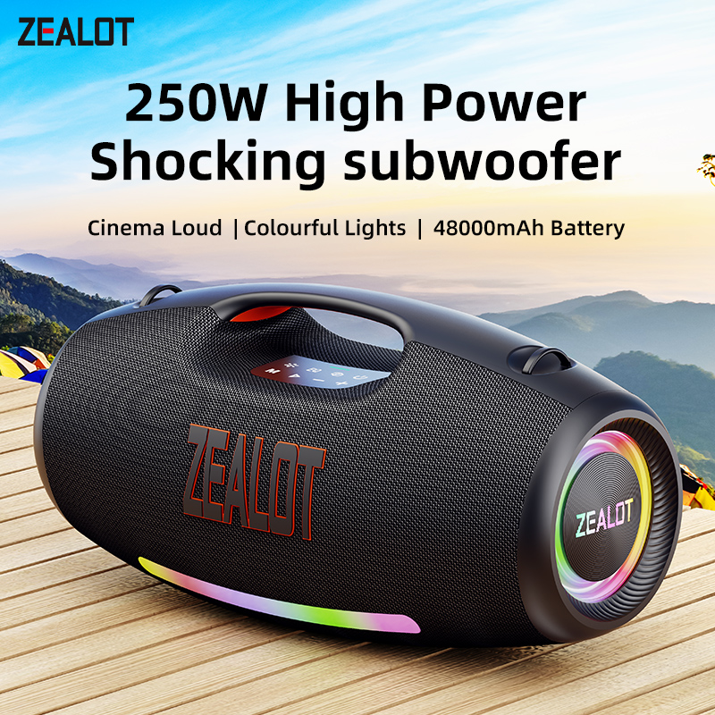 ZEALOT-S89 250W 防水ポータブル大音量 Bluetooth スピーカー、ワイヤレス屋外ラジカセ サブウーファートリプル パッシブ ラジエーター - 重低音