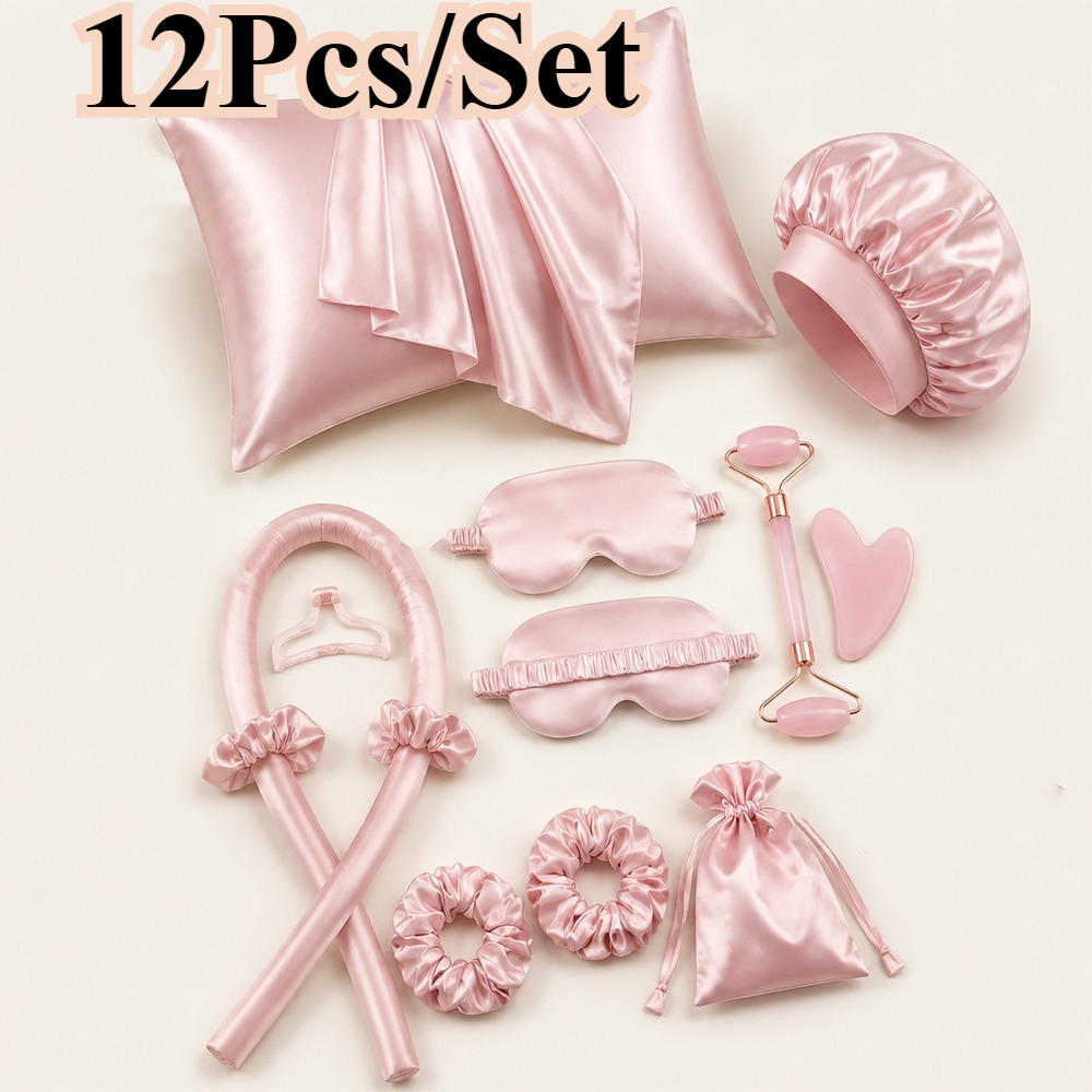 4/12 個無熱カーリングロッドセットサテンスキンケアスパキット夜の美容ルーチン睡眠アクセサリーホームギフトセットヘアスタイリングツール