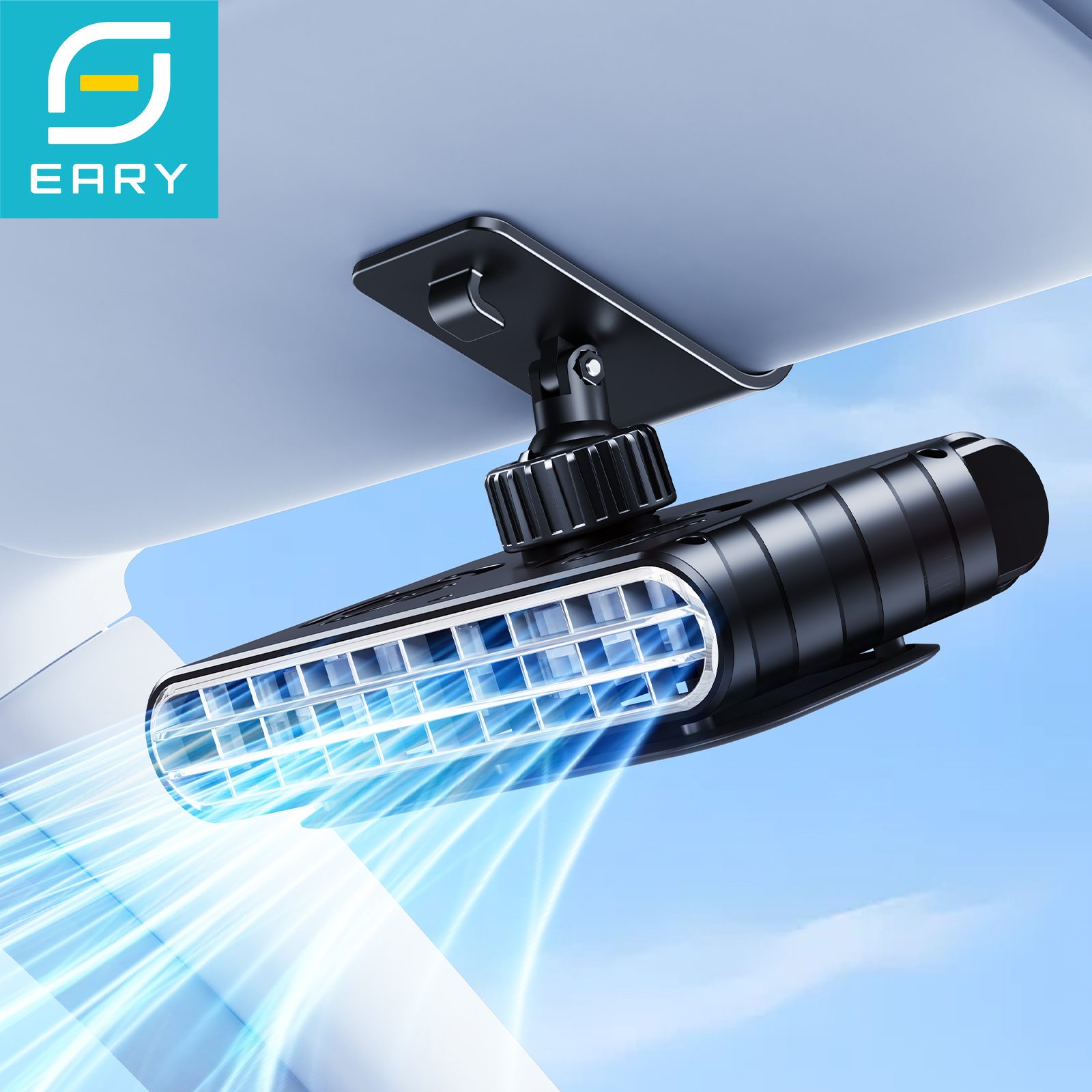Eary ワイヤレスカークリップファン サンバイザー用 3000mAh 充電式ポータブルファン 360°回転 5 スピード USB 冷却クランプクーラー SUV用