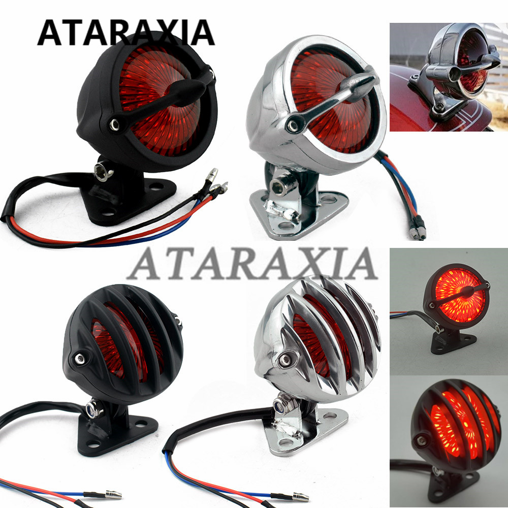 レトロユニバーサル 12V ブレーキストップランプオートバイラウンドカフェレーサー LED テールライトハーレークルーザースクーターチョッパーボバー