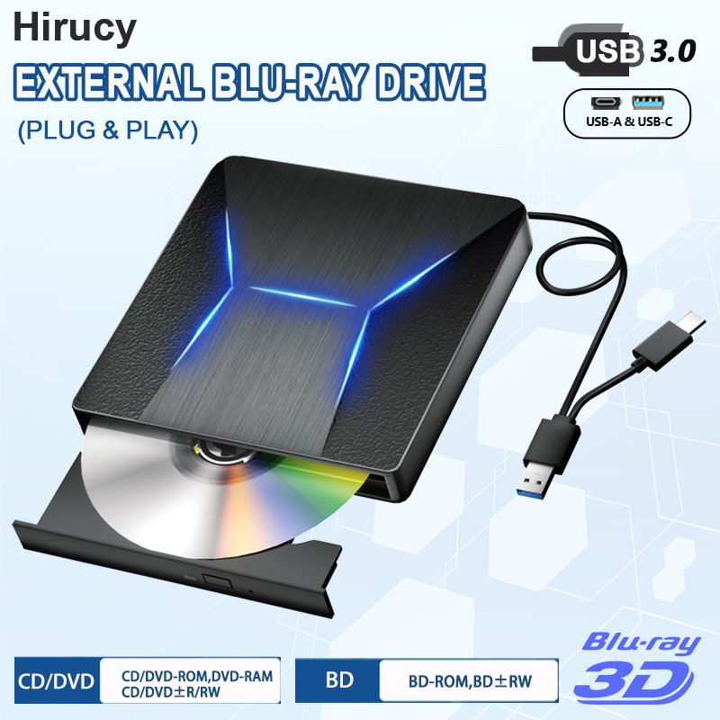 ポータブル外部ブルーレイドライブ CD/DVD ROM -/RW プレーヤー ラップトップ PC 用光学ドライブ USB 3.0 Type-C CD リーダー バーナー