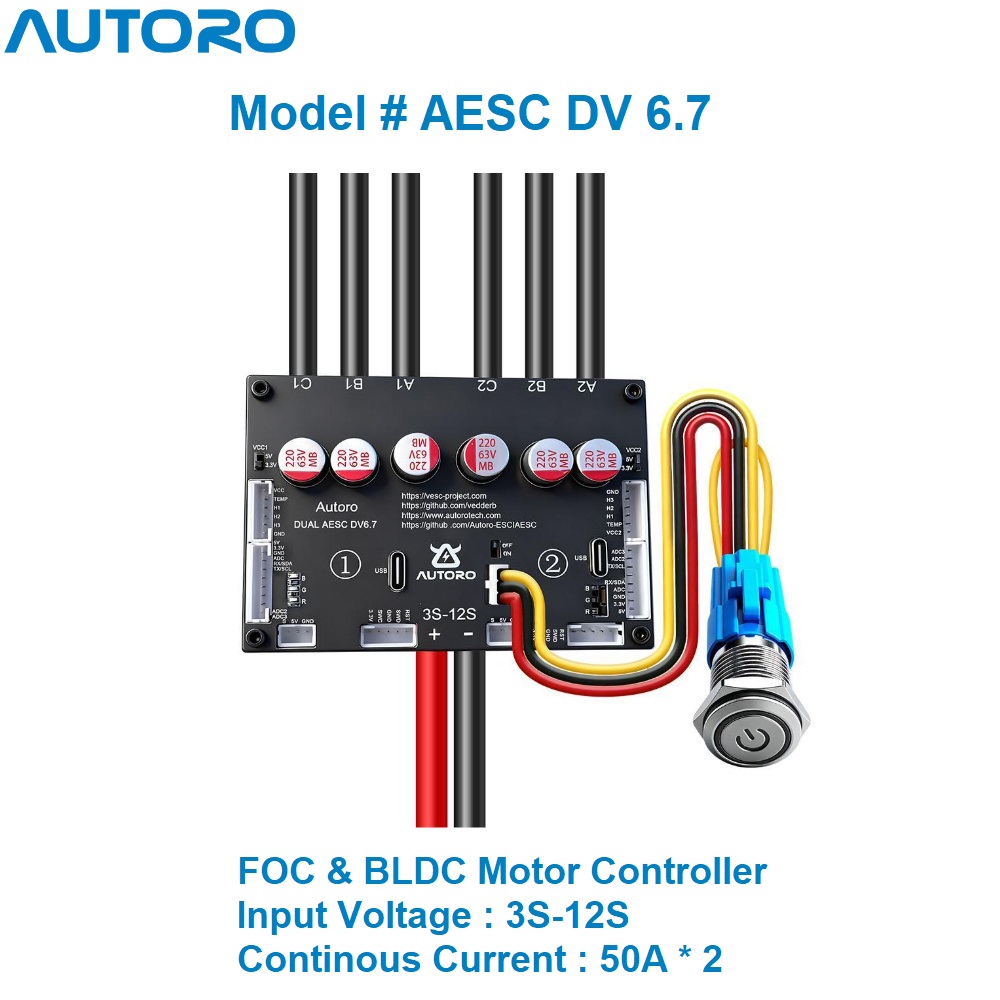 Autoro デュアル ESC V6.7 BLDC FOC モータースピードコントローラー 12S 100A スパークレス VESC V6 DIY 電動スケートボードスクーター電動自転車ロボット用