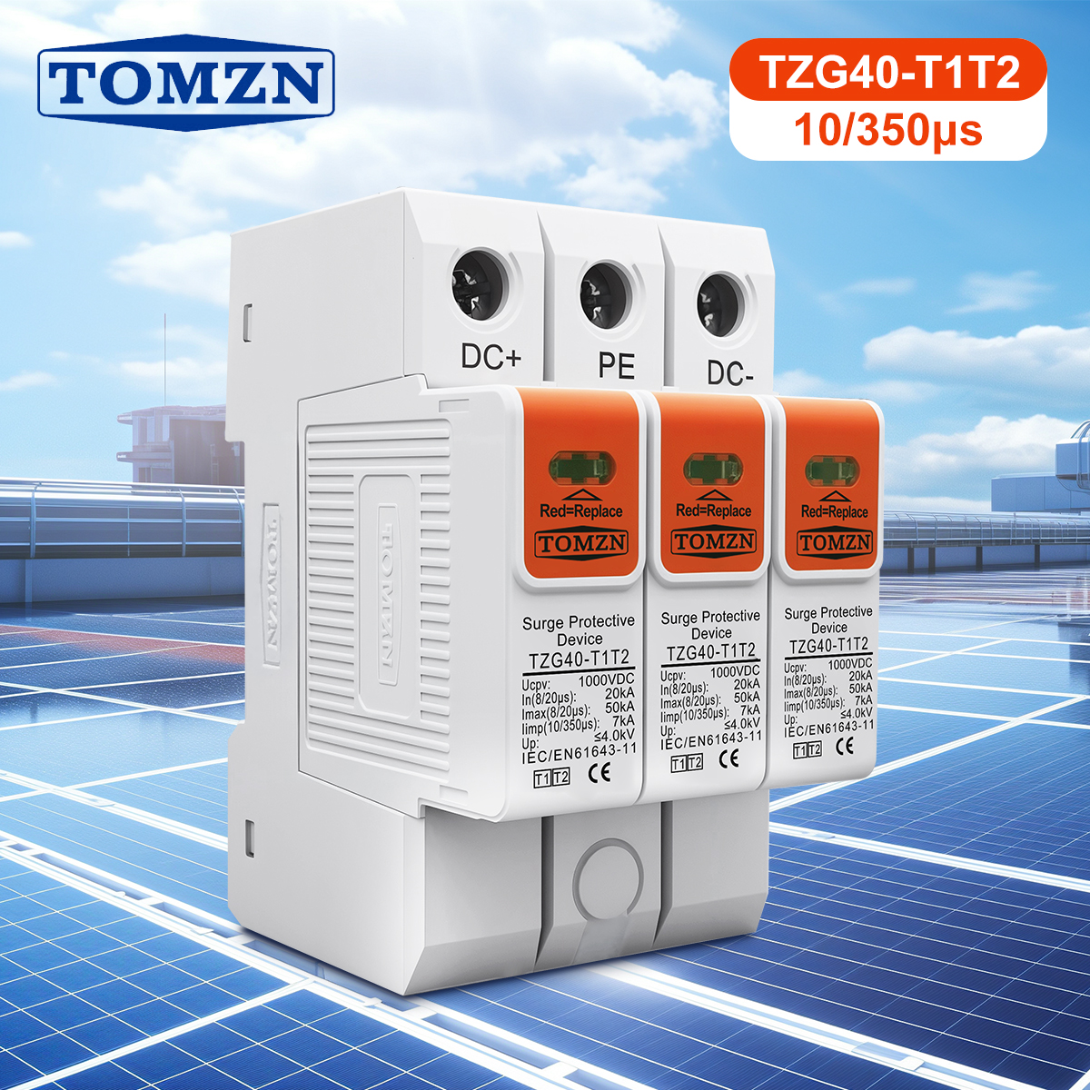 TOMZN T1T2 SPD DC 1000V 1200V 8/20μs 20-50kA 10/350μs 7kA 家庭用サージプロテクター保護低電圧アレスタ装置 PV 用