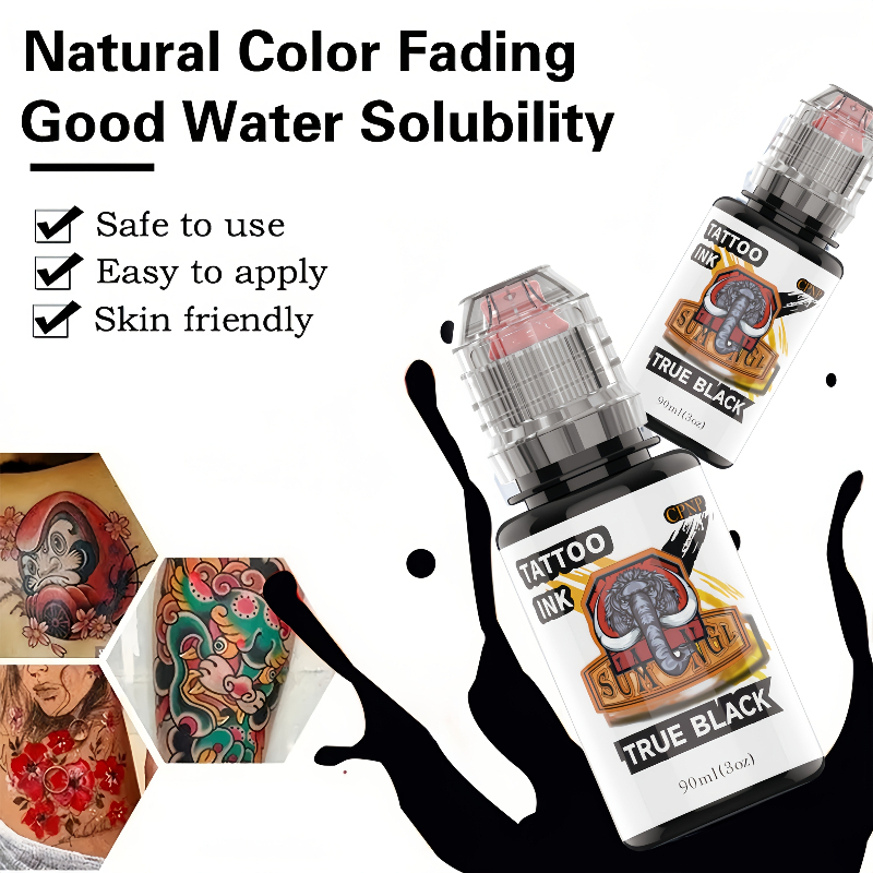 SUANGL 90mlトリプル黒と白のタトゥーインク、ボディペインティングアートに最適、タトゥーアーティスト用に特別に設計されたタトゥー用品