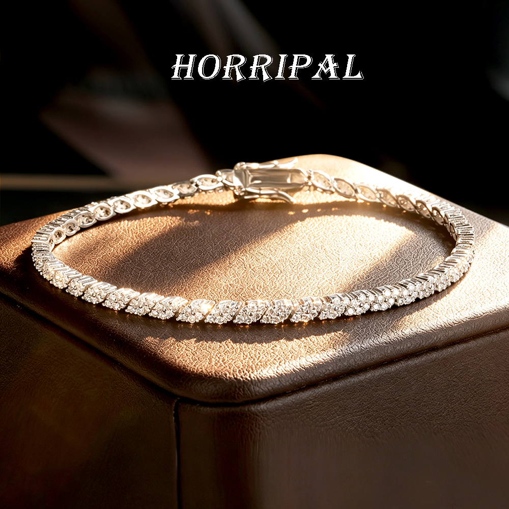 HORRIPAL フルラウンドカットモアッサナイトレディースメンズテニスブレスレット S925 スターリングシルバー GRA 認定絶妙な高級ファインジュエリー